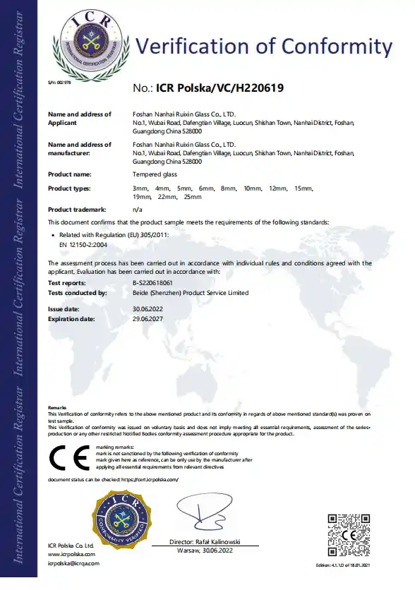 CE EN 12150 Certification